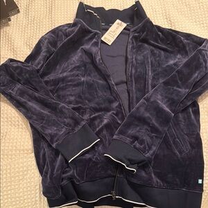 Navy HOM Velvet Zip-Up Jacket